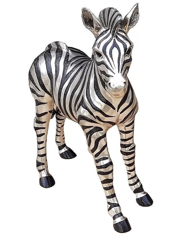 Zebras Baby Sculpture - Silver and Black Sculpture