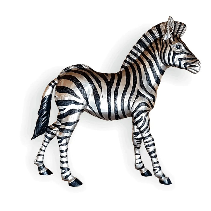 Zebras Baby Sculpture - Silver and Black Sculpture