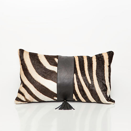 Zebra &amp; Black Leather Cushion Cover 30 x 50cm (Excluding Inner)