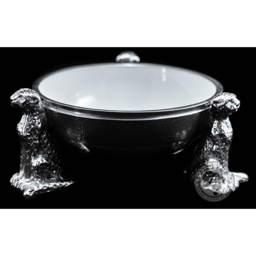 3 Cheetah Round Snack Bowl WHITE - Lamu Aluminium Baked Enamel Tableware