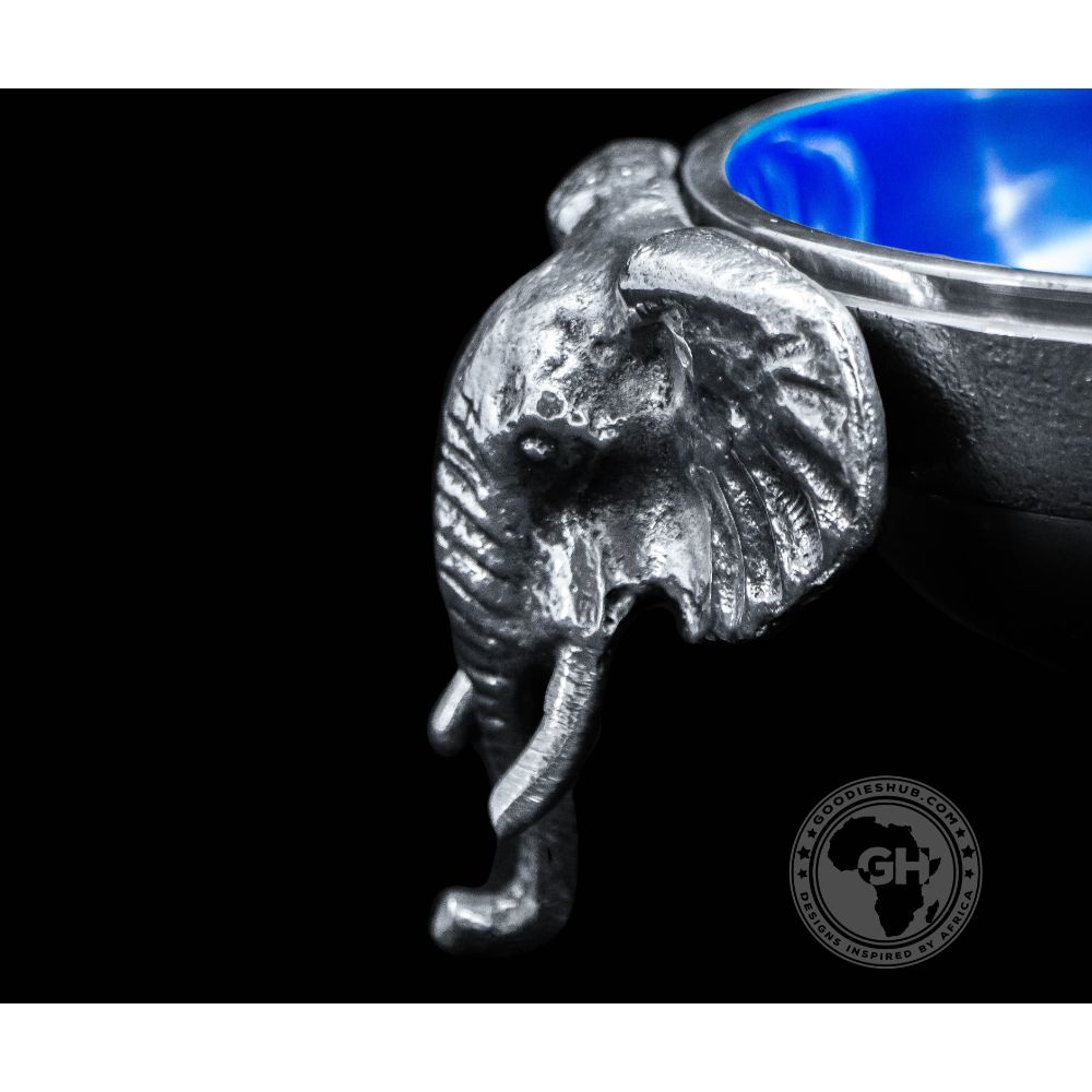 3 Elephant Round Snack Bowl BLUE - Lamu Aluminium Baked Enamel Tableware