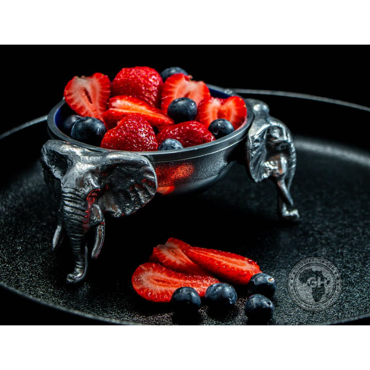3 Elephant Round Snack Bowl BLUE - Lamu Aluminium Baked Enamel Tableware