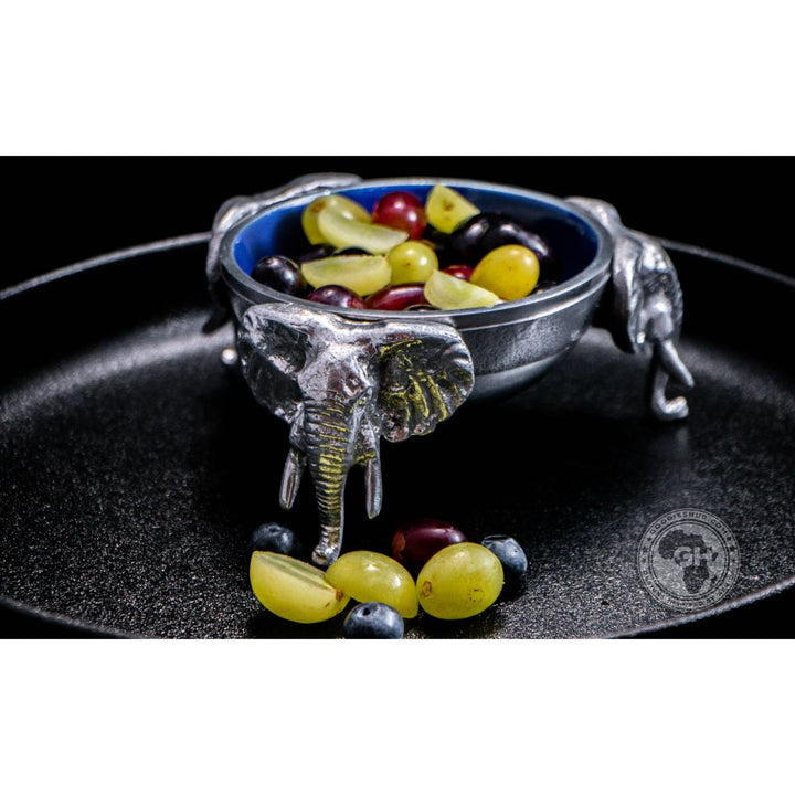 3 Elephant Round Snack Bowl BLUE - Lamu Aluminium Baked Enamel Tableware