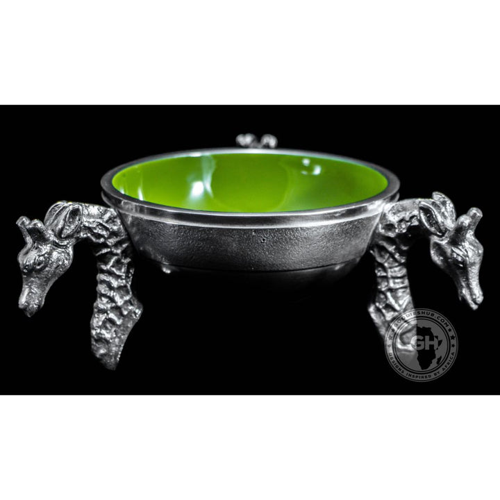 3 Giraffe Round Snack Bowl OLIVE - Lamu Aluminium Baked Enamel Tableware