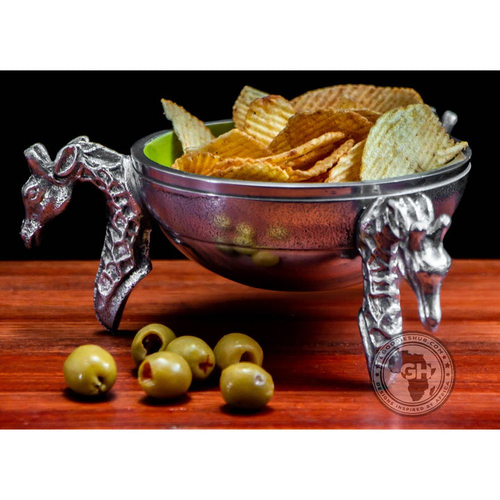 3 Giraffe Round Snack Bowl OLIVE - Lamu Aluminium Baked Enamel Tableware