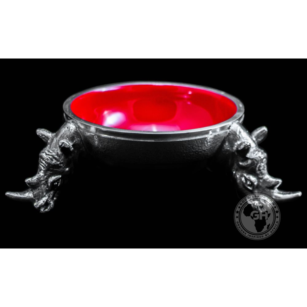 3 Rhino Round Snack Bowl RED - Lamu Aluminium Baked Enamel Tableware
