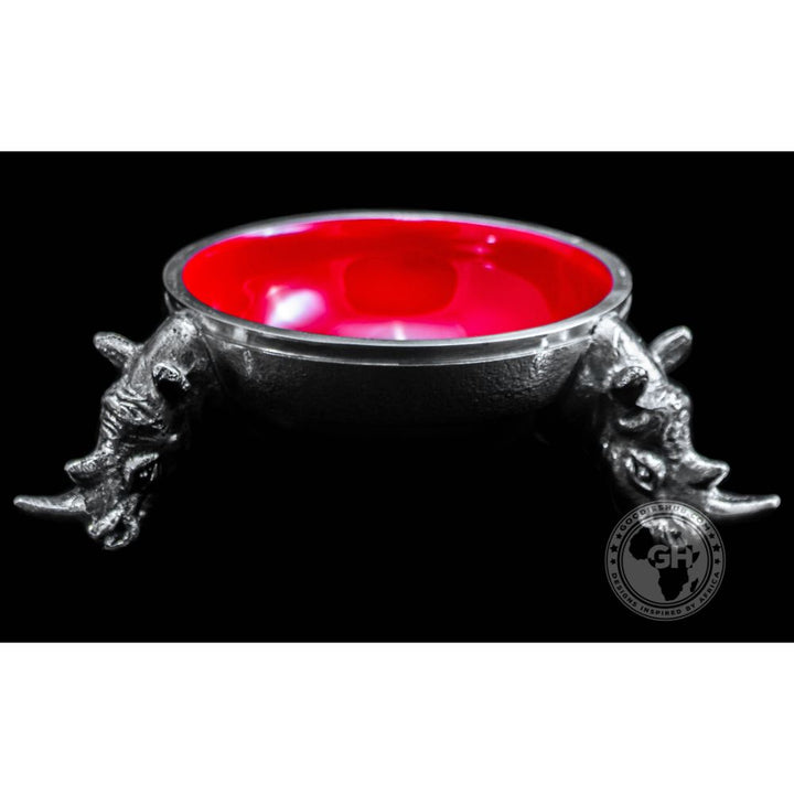 3 Rhino Round Snack Bowl RED - Lamu Aluminium Baked Enamel Tableware
