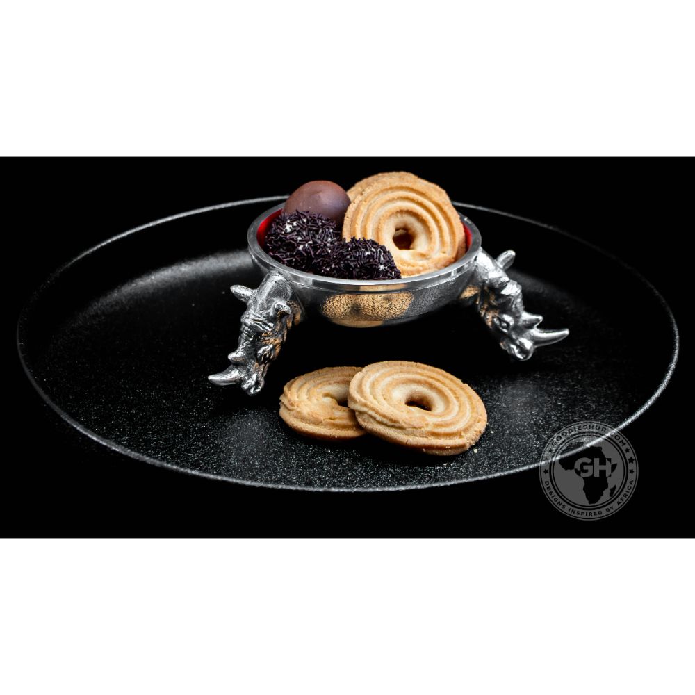 3 Rhino Round Snack Bowl RED - Lamu Aluminium Baked Enamel Tableware