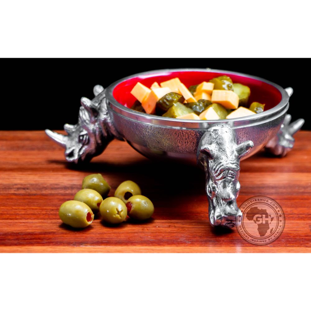 3 Rhino Round Snack Bowl RED - Lamu Aluminium Baked Enamel Tableware
