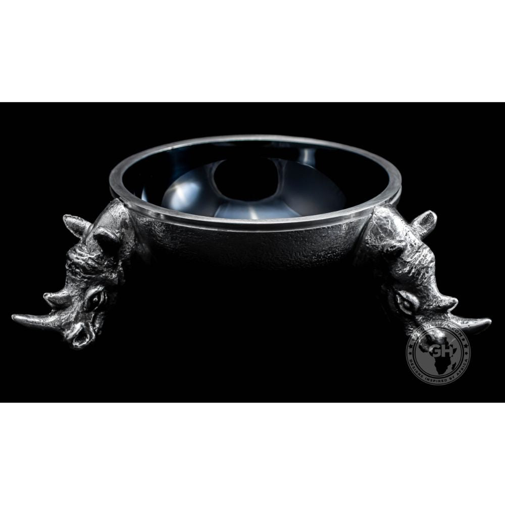 3 Rhino Round Snack Bowl BLACK - Lamu Aluminium Baked Enamel Tableware