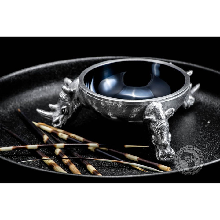 3 Rhino Round Snack Bowl BLACK - Lamu Aluminium Baked Enamel Tableware