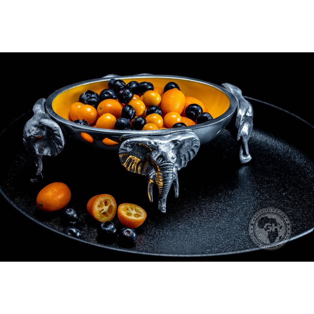 4 Elephant oval bowl OCHRE - Lamu Aluminium Baked Enamel Tableware