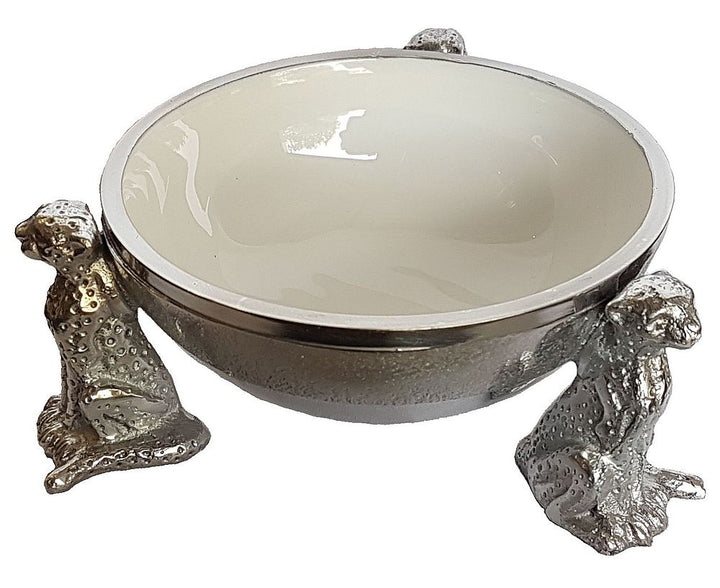 3 Cheetah Round Snack Bowl WHITE - Lamu Aluminium Baked Enamel Tableware