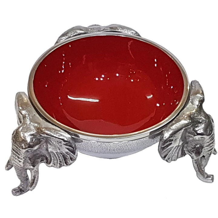 3 Elephant Round Snack Bowl RED - Lamu Aluminium Baked Enamel Tableware