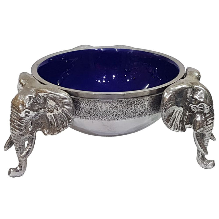 3 Elephant Round Snack Bowl BLUE - Lamu Aluminium Baked Enamel Tableware