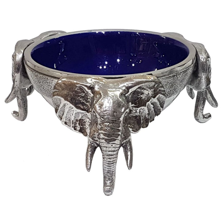3 Elephant Round Snack Bowl BLUE - Lamu Aluminium Baked Enamel Tableware