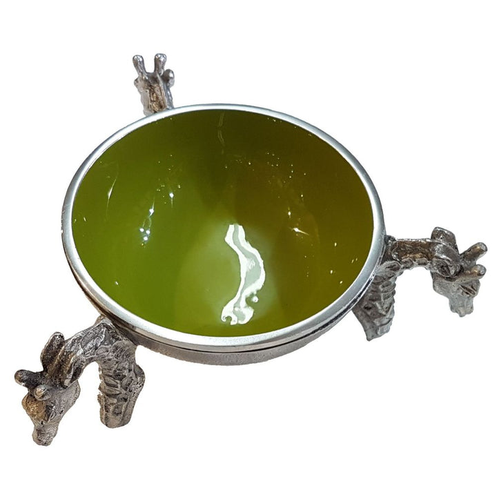 3 Giraffe Round Snack Bowl OLIVE - Lamu Aluminium Baked Enamel Tableware