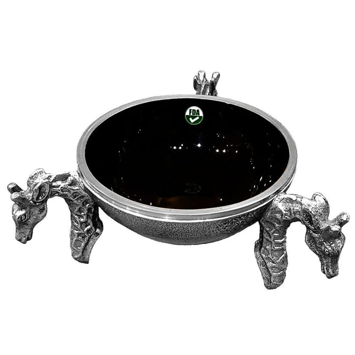 3 Giraffe Round Snack Bowl BLACK - Lamu Aluminium Baked Enamel Tableware