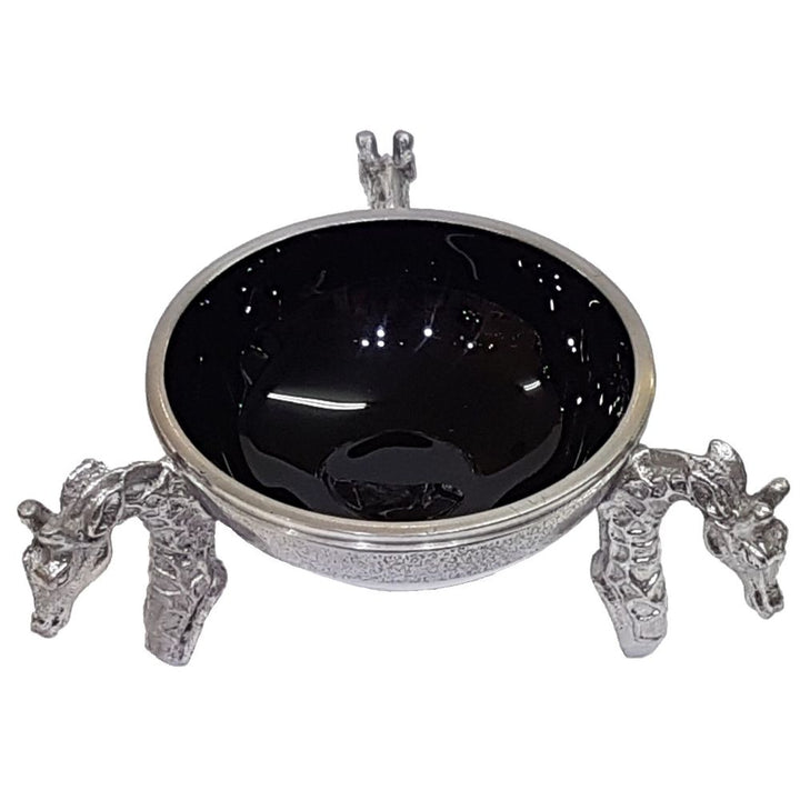3 Giraffe Round Snack Bowl BLACK - Lamu Aluminium Baked Enamel Tableware