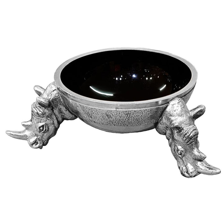 3 Rhino Round Snack Bowl BLACK - Lamu Aluminium Baked Enamel Tableware