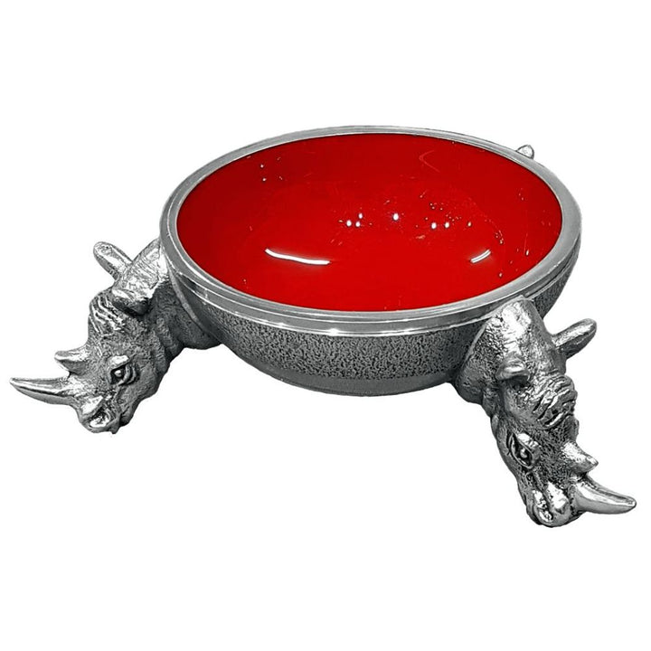 3 Rhino Round Snack Bowl RED - Lamu Aluminium Baked Enamel Tableware