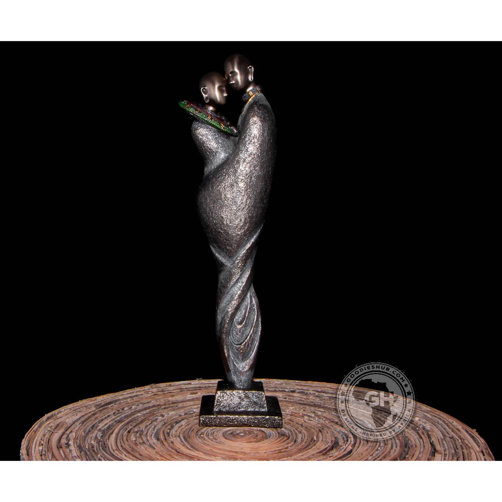 African Embrace Abstract Figurine Bronze Sculpture