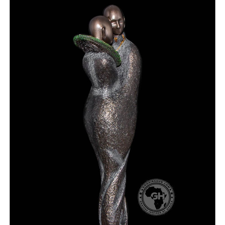African Embrace Abstract Figurine Bronze Sculpture