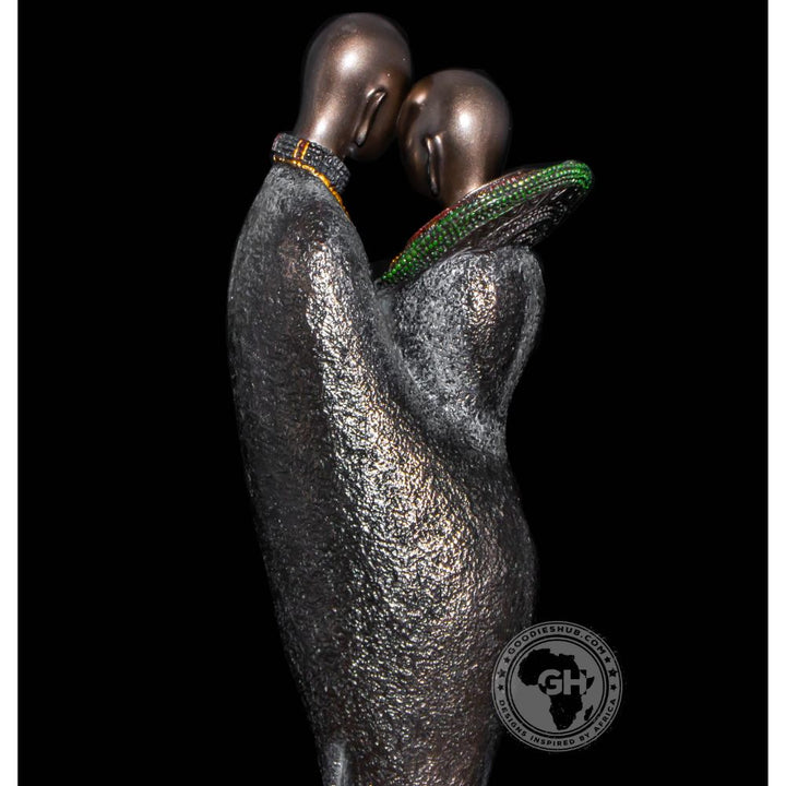 African Embrace Abstract Figurine Bronze Sculpture
