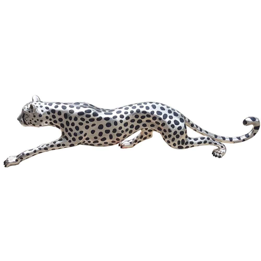 Cheetah Stalking Sculpture -  Silver and Black Sculpture