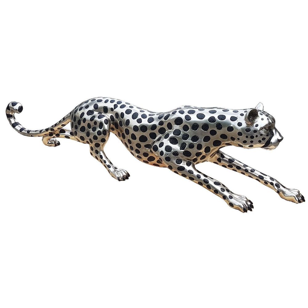 Cheetah Stalking Sculpture -  Silver and Black Sculpture