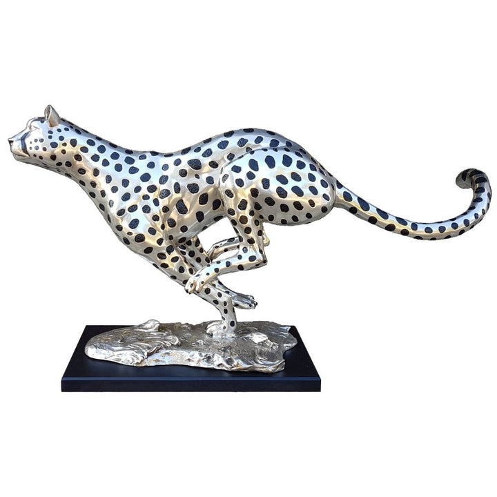 Cheetah Running Large - Silver and Black Sculpture