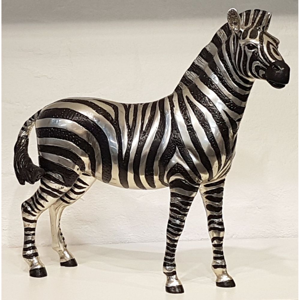 Zebras Male Sculpture - Silver and Black Sculpture