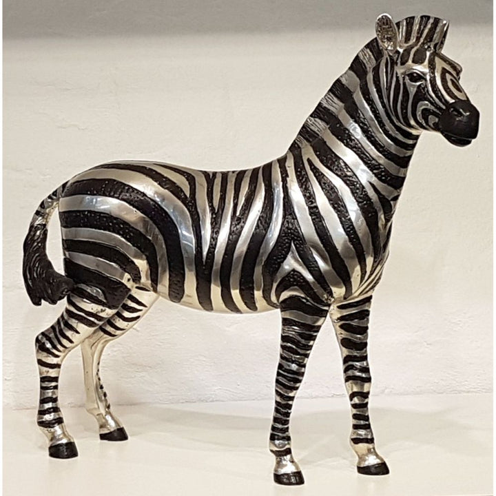 Zebras Male Sculpture - Silver and Black Sculpture