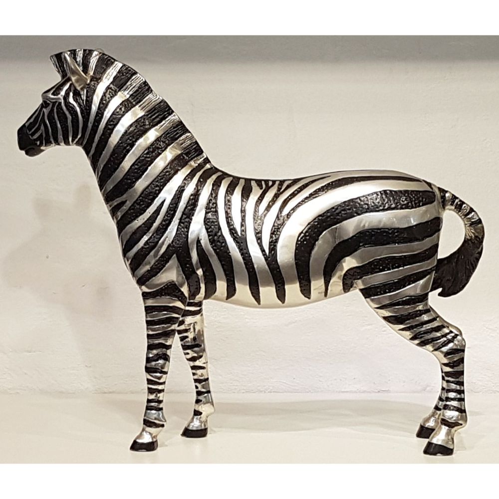 Zebras Male Sculpture - Silver and Black Sculpture