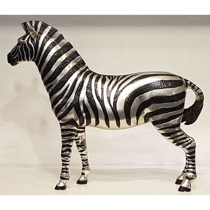 Zebras Male Sculpture - Silver and Black Sculpture
