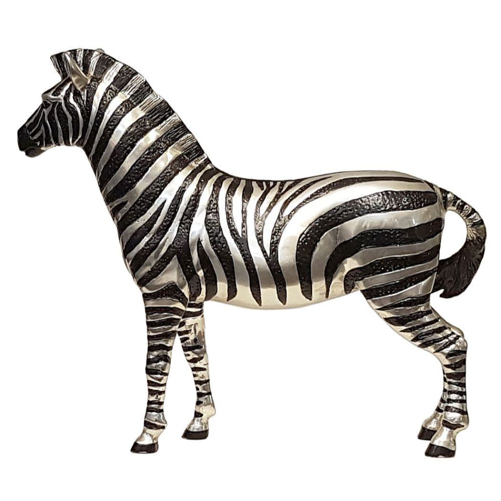 Zebras Male Sculpture - Silver and Black Sculpture