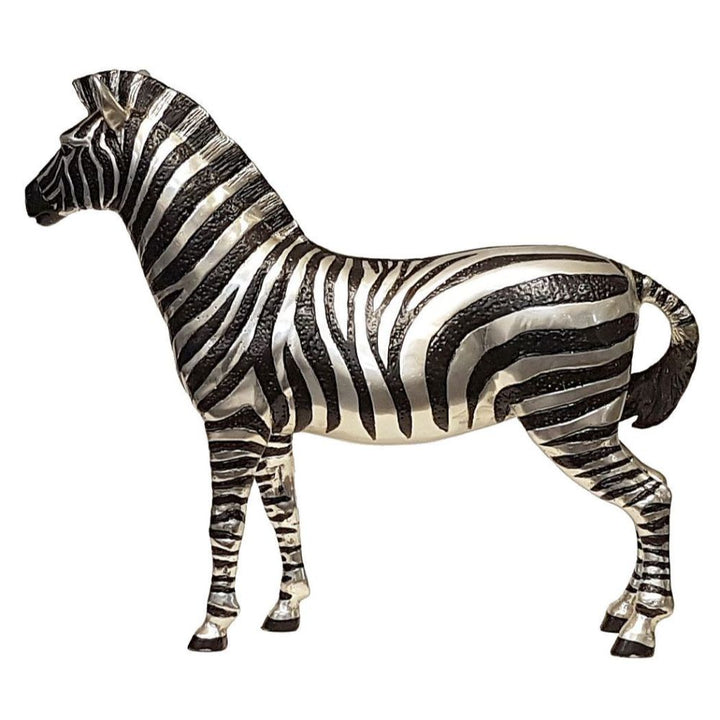 Zebras Male Sculpture - Silver and Black Sculpture