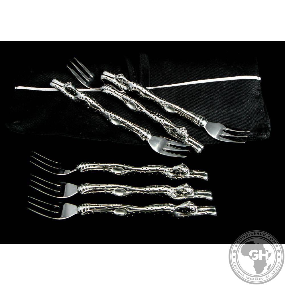 Cake Fork 187mm Set of 6 - Cheetah Africa Collection - Diana Carmichael