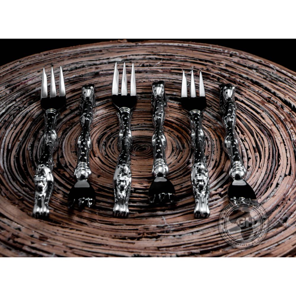 Cake Fork 175mm Set of 6 - Cheetah Africa Collection - Diana Carmichael