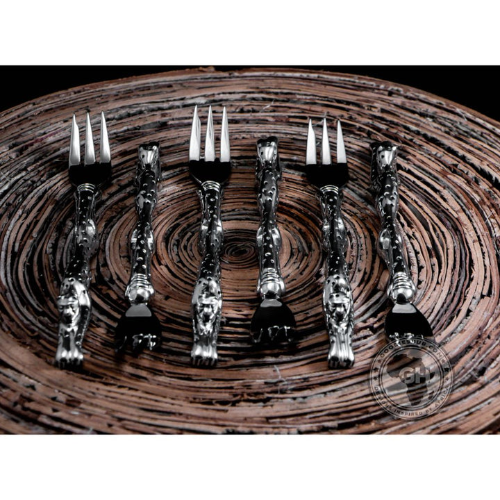 Cake Fork 175mm Set of 6 - Cheetah Africa Collection - Diana Carmichael