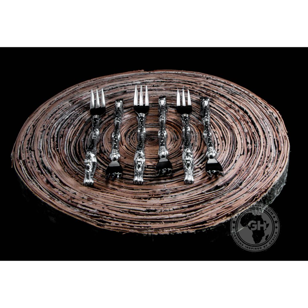 Cake Fork 175mm Set of 6 - Cheetah Africa Collection - Diana Carmichael
