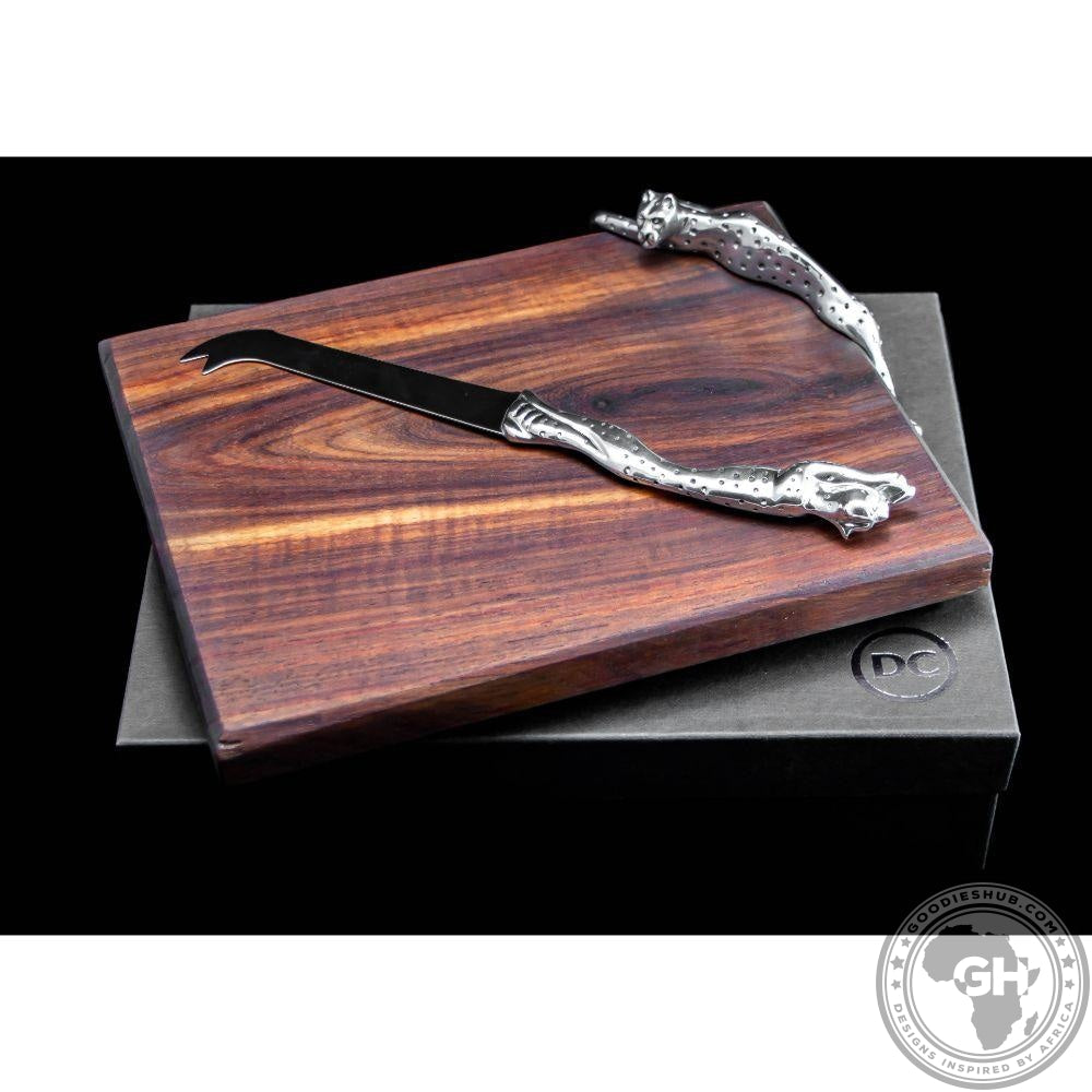 Cheese Board Small &amp; Cheese Serving Utensil Large Set - Cheetah Africa Collection - Diana Carmichael