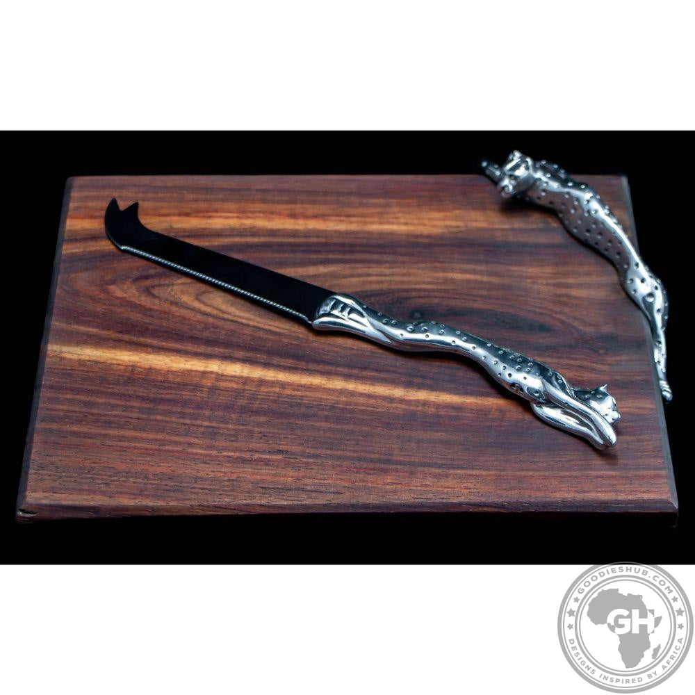Cheese Board Small &amp; Cheese Serving Utensil Large Set - Cheetah Africa Collection - Diana Carmichael