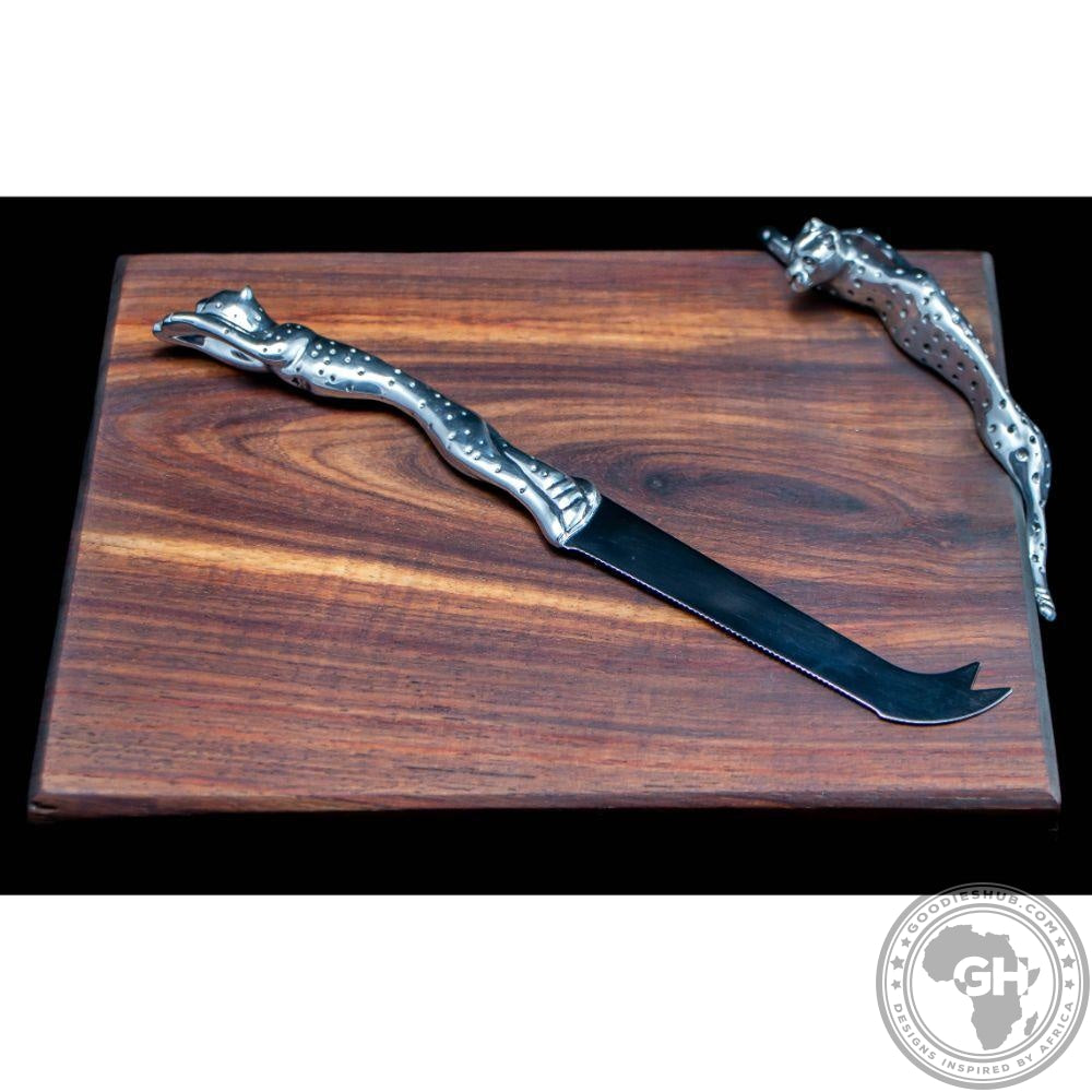 Cheese Board Small &amp; Cheese Serving Utensil Large Set - Cheetah Africa Collection - Diana Carmichael