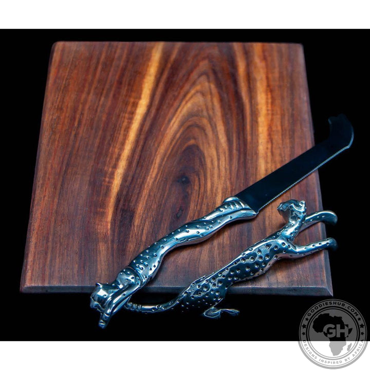 Cheese Board Small &amp; Cheese Serving Utensil Large Set - Cheetah Africa Collection - Diana Carmichael