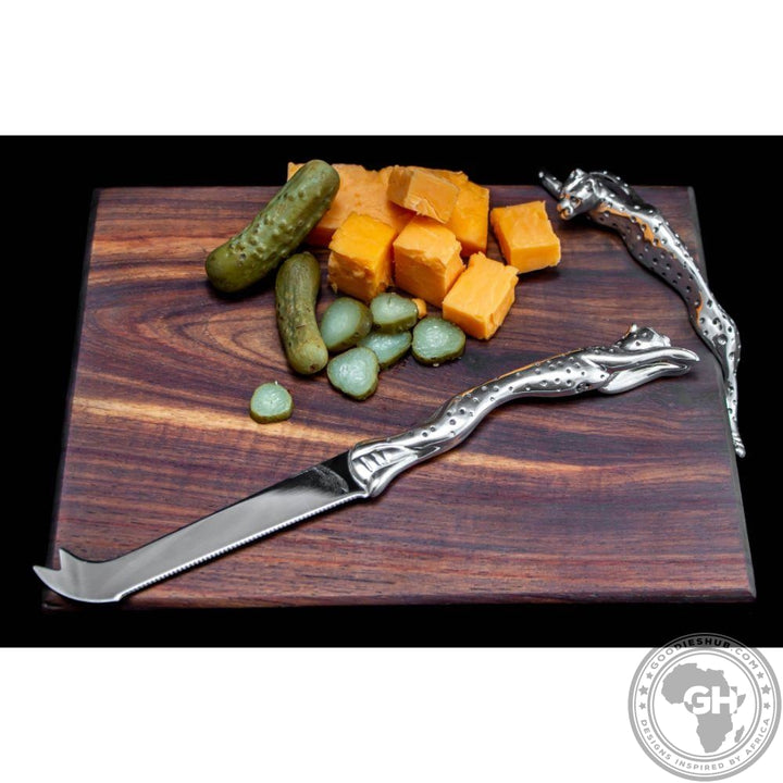 Cheese Board Small &amp; Cheese Serving Utensil Large Set - Cheetah Africa Collection - Diana Carmichael