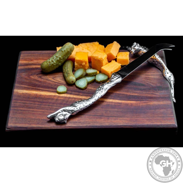 Cheese Board Small &amp; Cheese Serving Utensil Large Set - Cheetah Africa Collection - Diana Carmichael