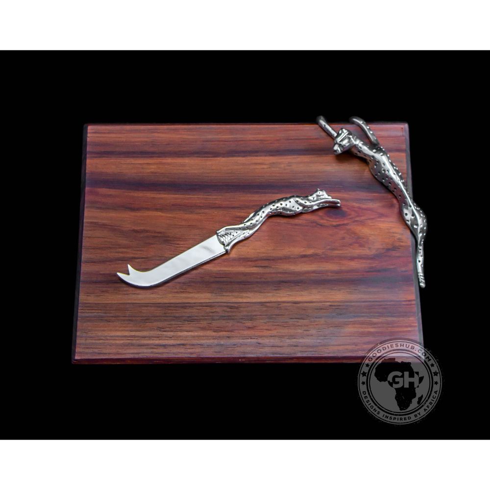 Cheese Board Small &amp; Cheese Serving Utensil Small Set - Cheetah Africa Collection - Diana Carmichael