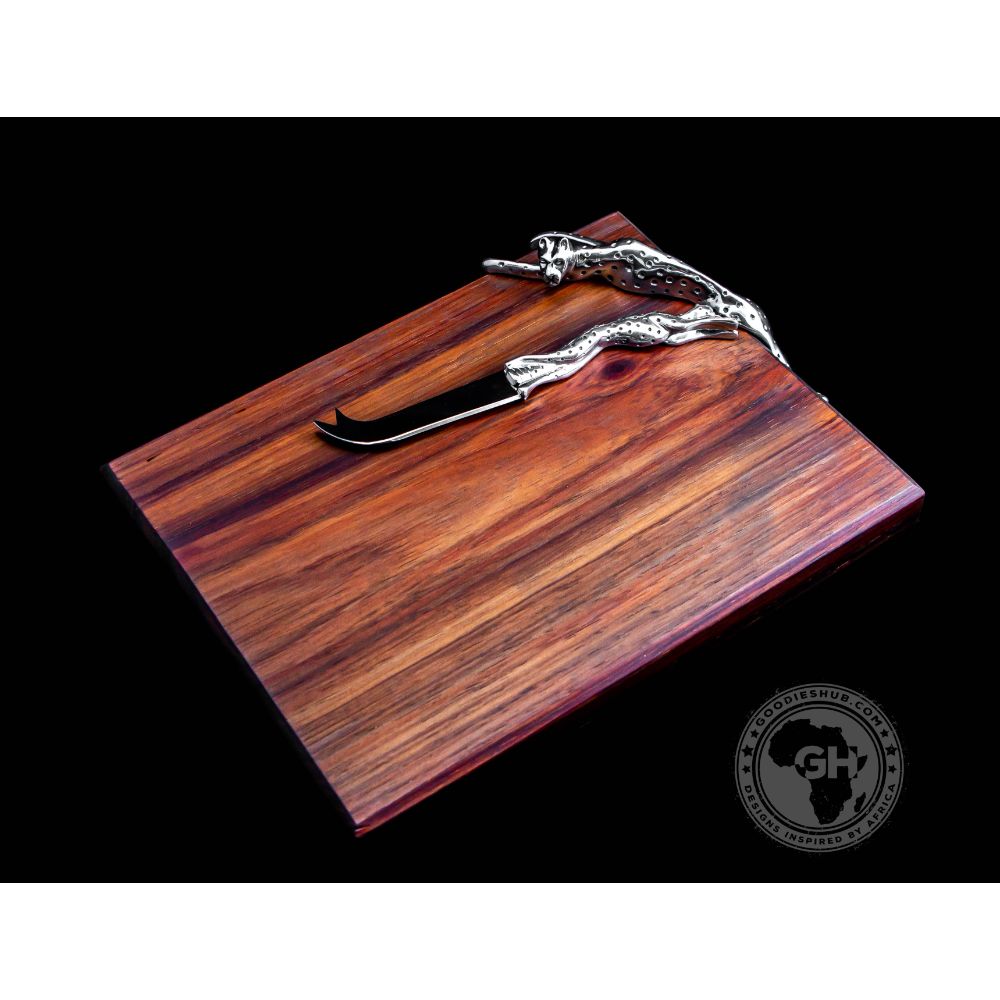 Cheese Board Small &amp; Cheese Serving Utensil Small Set - Cheetah Africa Collection - Diana Carmichael