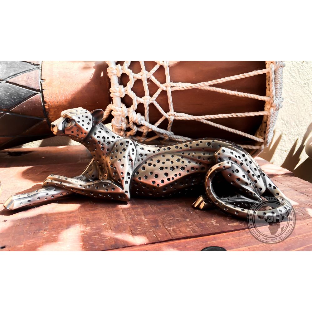 Cheetah Lying Bronzed Sculpture - Zera